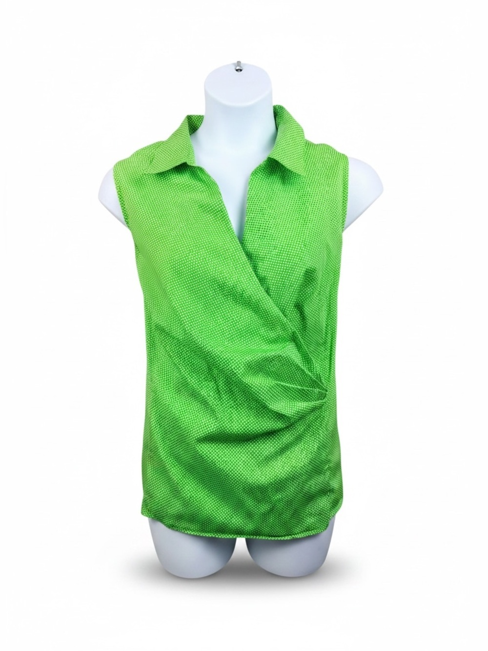 Talbots Lime Green Polka Dot Sleeveless Surplice Top Plus Size Casual